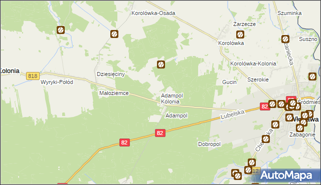 mapa Adampol Kolonia, Adampol Kolonia na mapie Targeo