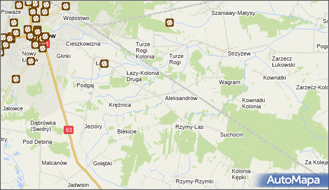 mapa Aleksandrów gmina Łuków, Aleksandrów gmina Łuków na mapie Targeo