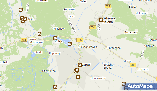 mapa Aleksandrówka gmina Przyrów, Aleksandrówka gmina Przyrów na mapie Targeo