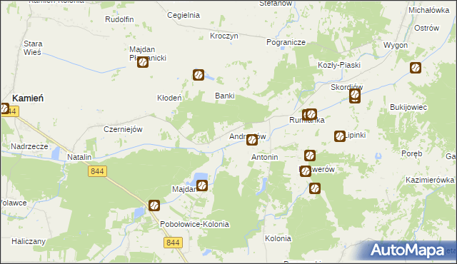 mapa Andrzejów gmina Kamień, Andrzejów gmina Kamień na mapie Targeo