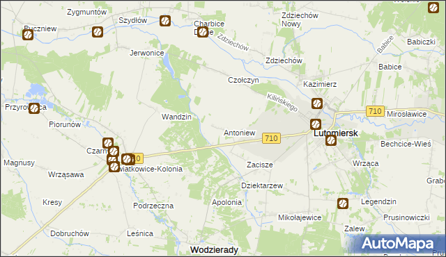 mapa Antoniew gmina Lutomiersk, Antoniew gmina Lutomiersk na mapie Targeo