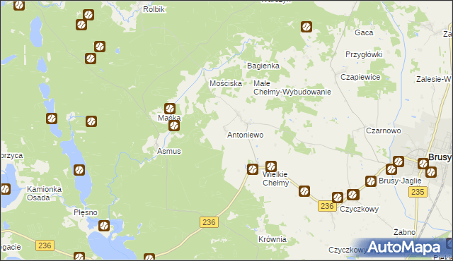 mapa Antoniewo gmina Brusy, Antoniewo gmina Brusy na mapie Targeo