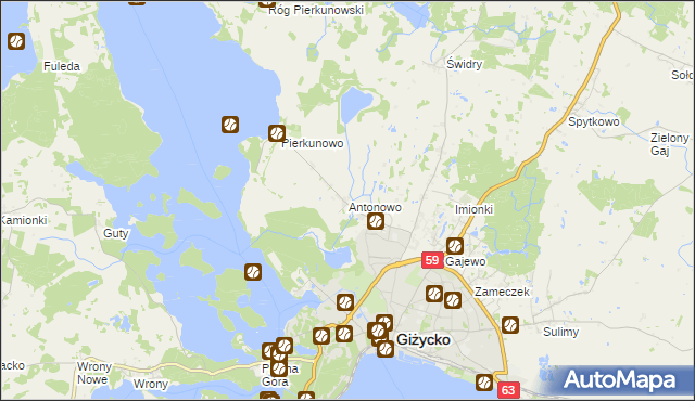 mapa Antonowo gmina Giżycko, Antonowo gmina Giżycko na mapie Targeo