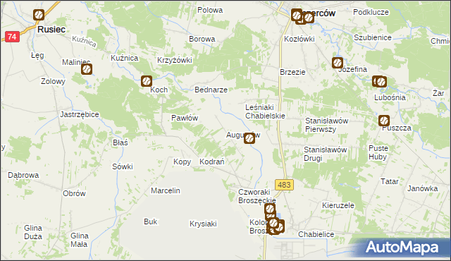 mapa Augustów gmina Rząśnia, Augustów gmina Rząśnia na mapie Targeo