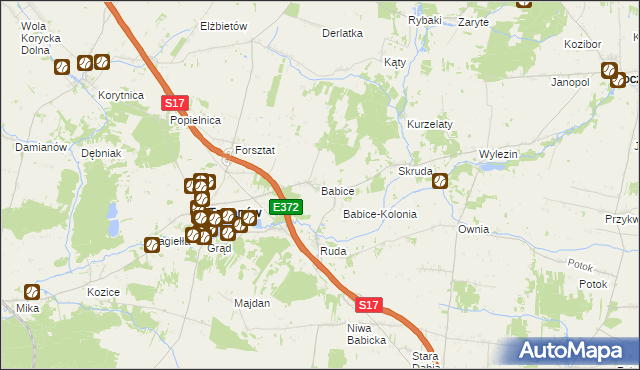 mapa Babice gmina Trojanów, Babice gmina Trojanów na mapie Targeo