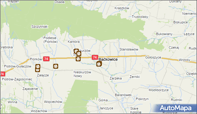 mapa Baćkowice, Baćkowice na mapie Targeo