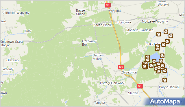 mapa Bacze Mokre, Bacze Mokre na mapie Targeo