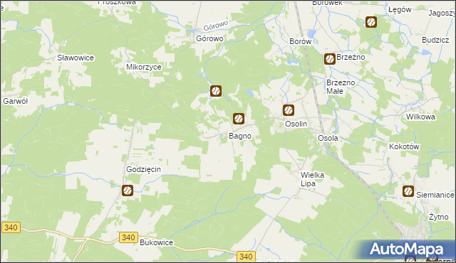 mapa Bagno gmina Oborniki Śląskie, Bagno gmina Oborniki Śląskie na mapie Targeo