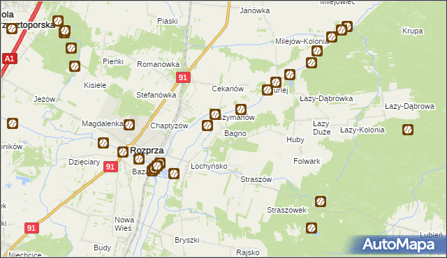 mapa Bagno gmina Rozprza, Bagno gmina Rozprza na mapie Targeo