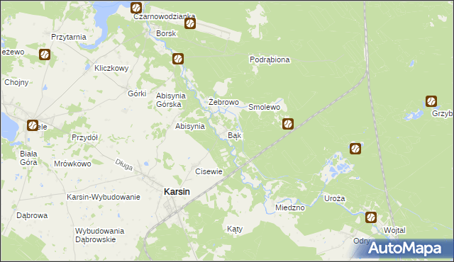 mapa Bąk gmina Karsin, Bąk gmina Karsin na mapie Targeo