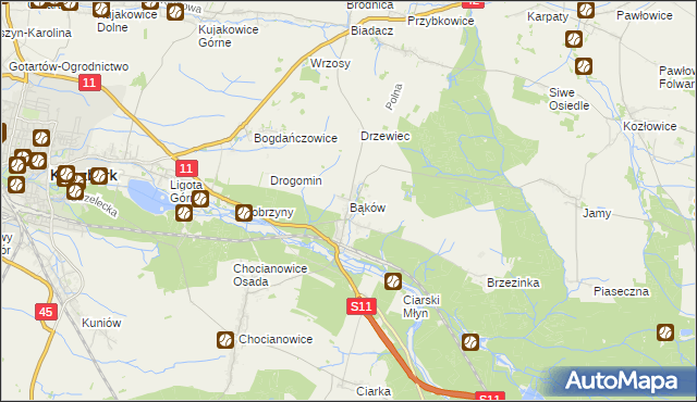 mapa Bąków gmina Kluczbork, Bąków gmina Kluczbork na mapie Targeo