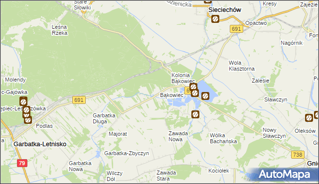 mapa Bąkowiec gmina Garbatka-Letnisko, Bąkowiec gmina Garbatka-Letnisko na mapie Targeo