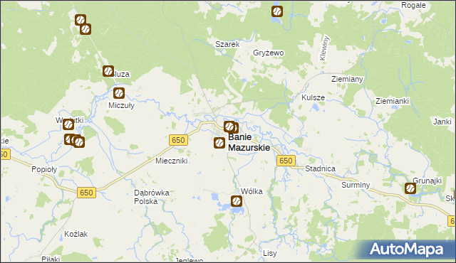 mapa Banie Mazurskie, Banie Mazurskie na mapie Targeo