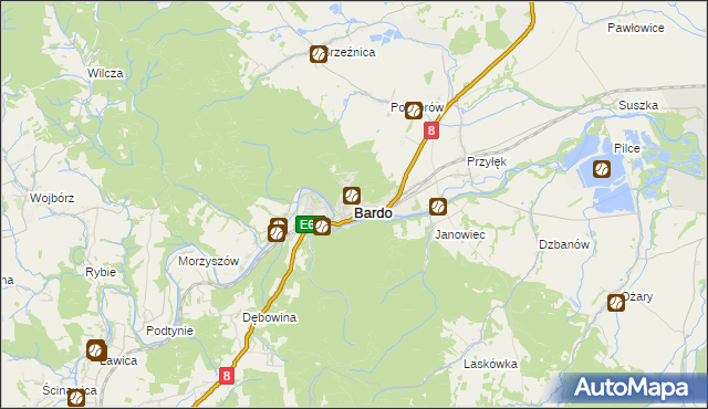 mapa Bardo powiat ząbkowicki, Bardo powiat ząbkowicki na mapie Targeo