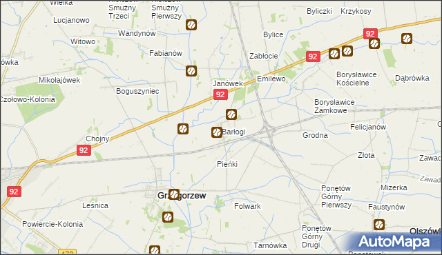 mapa Barłogi gmina Grzegorzew, Barłogi gmina Grzegorzew na mapie Targeo