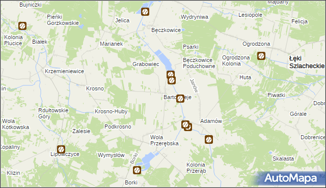 mapa Bartodzieje gmina Masłowice, Bartodzieje gmina Masłowice na mapie Targeo