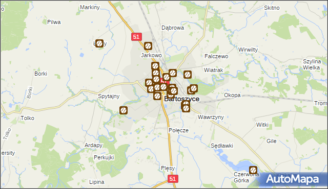 mapa Bartoszyce, Bartoszyce na mapie Targeo