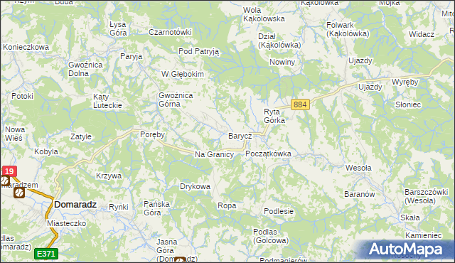 mapa Barycz gmina Domaradz, Barycz gmina Domaradz na mapie Targeo