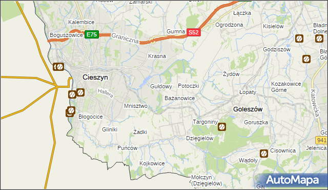 mapa Bażanowice, Bażanowice na mapie Targeo