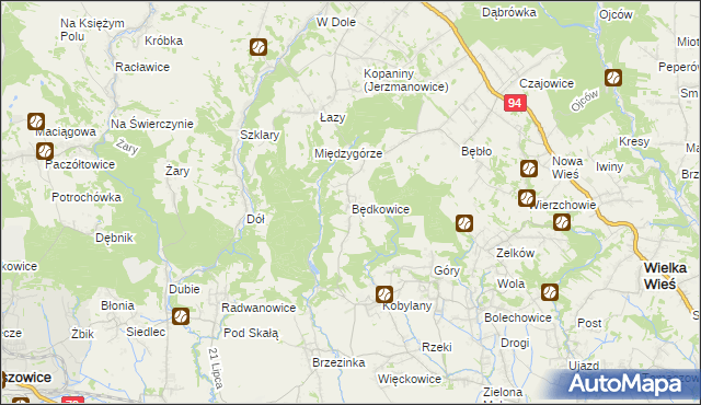 mapa Będkowice gmina Wielka Wieś, Będkowice gmina Wielka Wieś na mapie Targeo