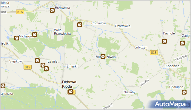 mapa Bednarzówka gmina Dębowa Kłoda, Bednarzówka gmina Dębowa Kłoda na mapie Targeo