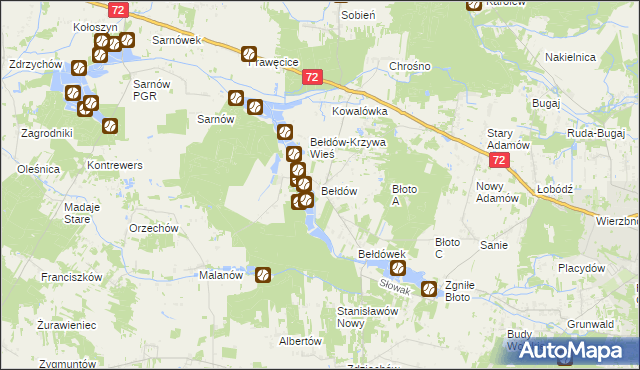 mapa Bełdów, Bełdów na mapie Targeo