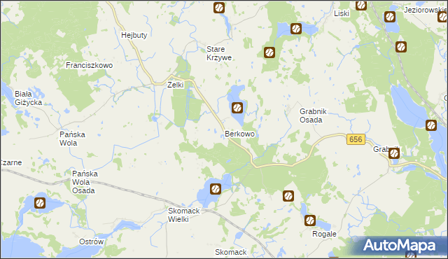 mapa Berkowo gmina Wydminy, Berkowo gmina Wydminy na mapie Targeo