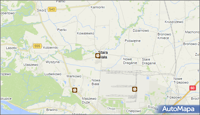 mapa Biała gmina Stara Biała, Biała gmina Stara Biała na mapie Targeo