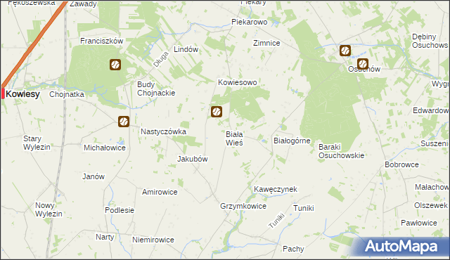 mapa Biała Wieś gmina Biała Rawska, Biała Wieś gmina Biała Rawska na mapie Targeo