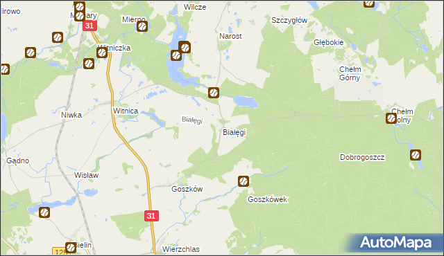 mapa Białęgi gmina Chojna, Białęgi gmina Chojna na mapie Targeo