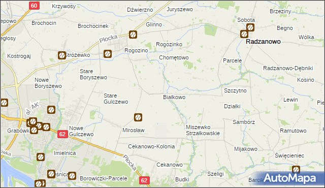 mapa Białkowo gmina Radzanowo, Białkowo gmina Radzanowo na mapie Targeo
