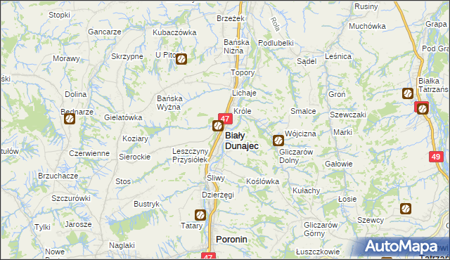 mapa Biały Dunajec, Biały Dunajec na mapie Targeo