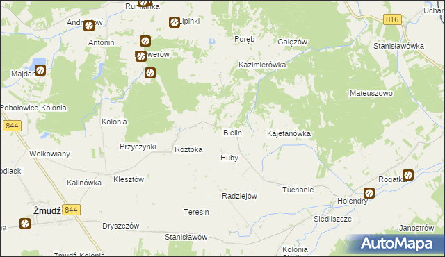 mapa Bielin gmina Żmudź, Bielin gmina Żmudź na mapie Targeo