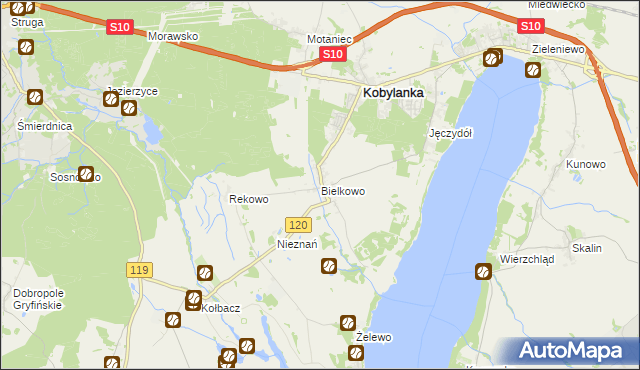 mapa Bielkowo gmina Kobylanka, Bielkowo gmina Kobylanka na mapie Targeo