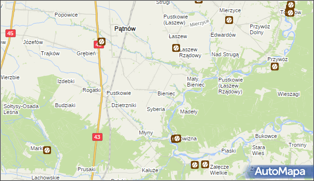 mapa Bieniec gmina Pątnów, Bieniec gmina Pątnów na mapie Targeo