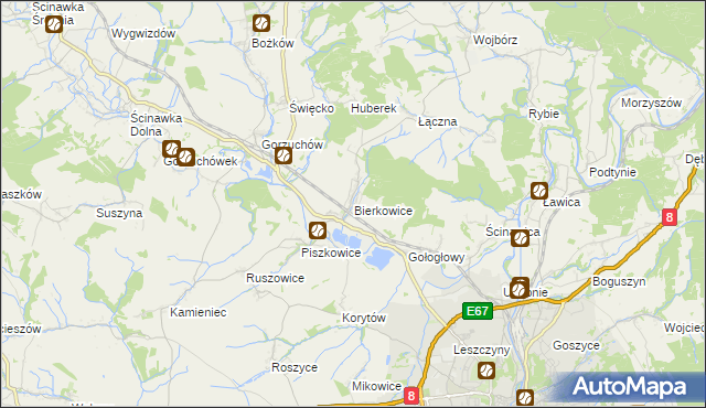mapa Bierkowice, Bierkowice na mapie Targeo