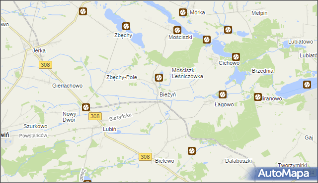 mapa Bieżyń, Bieżyń na mapie Targeo