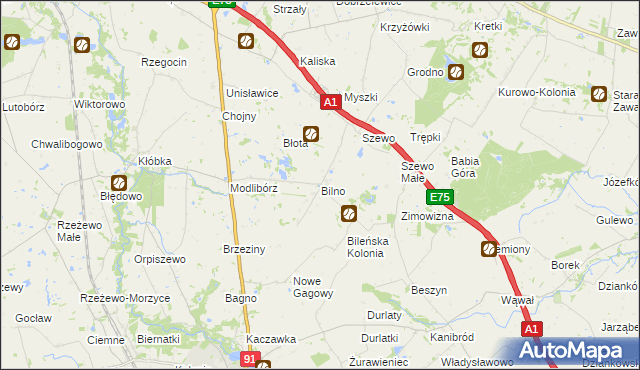 mapa Bilno gmina Lubień Kujawski, Bilno gmina Lubień Kujawski na mapie Targeo