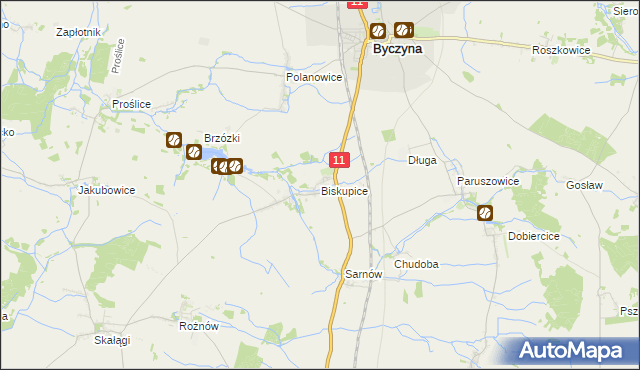 mapa Biskupice gmina Byczyna, Biskupice gmina Byczyna na mapie Targeo