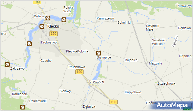 mapa Biskupice gmina Kłecko, Biskupice gmina Kłecko na mapie Targeo