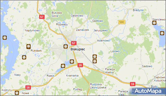 mapa Biskupiec-Kolonia Druga, Biskupiec-Kolonia Druga na mapie Targeo