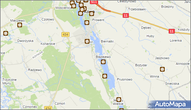 mapa Błażejewo gmina Kórnik, Błażejewo gmina Kórnik na mapie Targeo