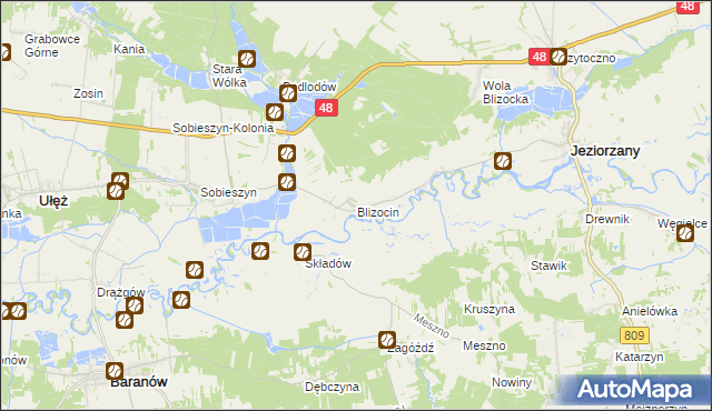 mapa Blizocin gmina Jeziorzany, Blizocin gmina Jeziorzany na mapie Targeo