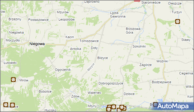 mapa Bliżyce gmina Niegowa, Bliżyce gmina Niegowa na mapie Targeo