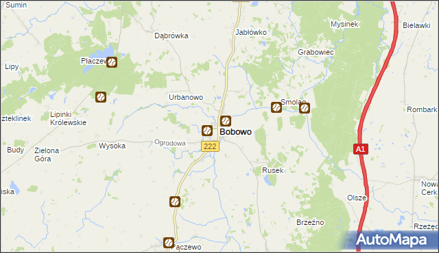 mapa Bobowo powiat starogardzki, Bobowo powiat starogardzki na mapie Targeo