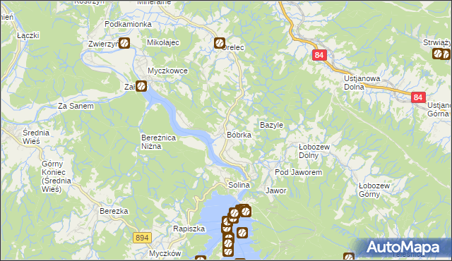 mapa Bóbrka gmina Solina, Bóbrka gmina Solina na mapie Targeo