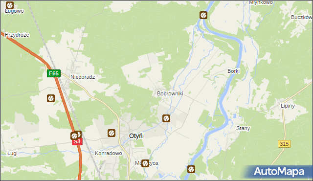 mapa Bobrowniki gmina Otyń, Bobrowniki gmina Otyń na mapie Targeo