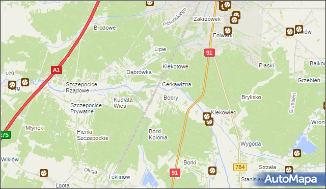 mapa Bobry gmina Radomsko, Bobry gmina Radomsko na mapie Targeo