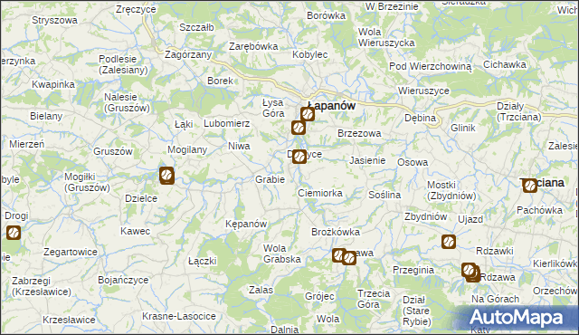 mapa Boczów gmina Łapanów, Boczów gmina Łapanów na mapie Targeo