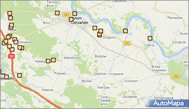 mapa Bodzów gmina Bytom Odrzański, Bodzów gmina Bytom Odrzański na mapie Targeo